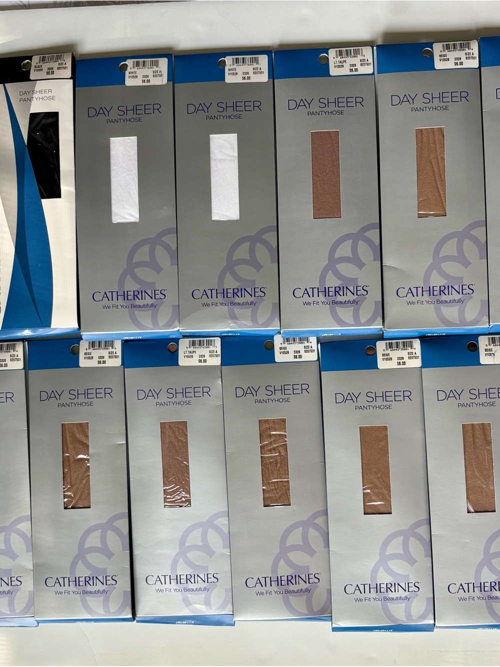Bundle of 13 Catherines Pantyhose  NWT Beige, Black & White SizeA (Plus Size)